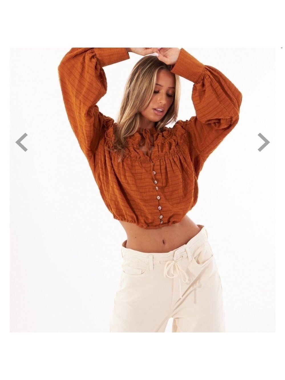 Free People Hailey Cropped Boho Ruffle Festival Blouse Top Large - Picture 14 of 14